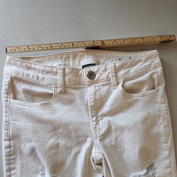 American Eagle Super Stretch Jegging Women's 6 Off White Distressed Raw Hem - Picture 11 of 16